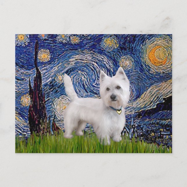 Postal Noche estrellada - Westie 10 (L) (Anverso)