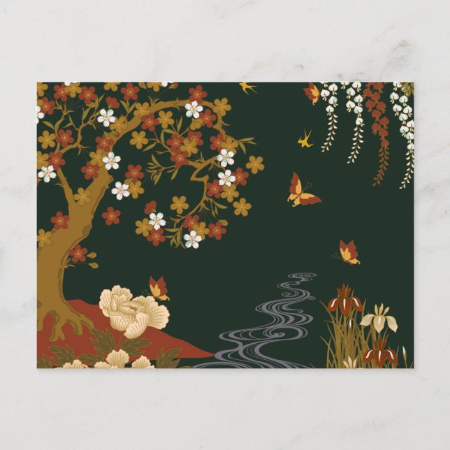 Postal Noche Gold Spring Floral Cherry Blossom River (Anverso)