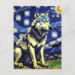 Postal Noche Gray Wolf Starry