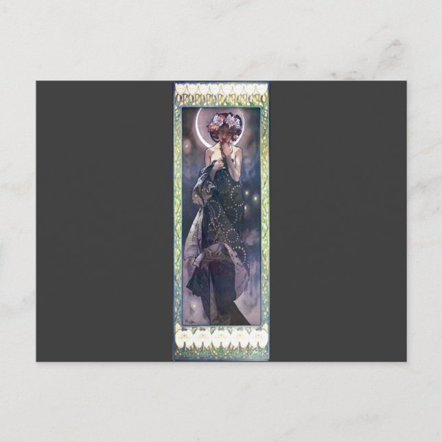 Postal Noche Mucha Mujer Noche Art Nouveau Deco (Anverso)