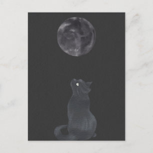 Postal Noche negra Gato de luna mística