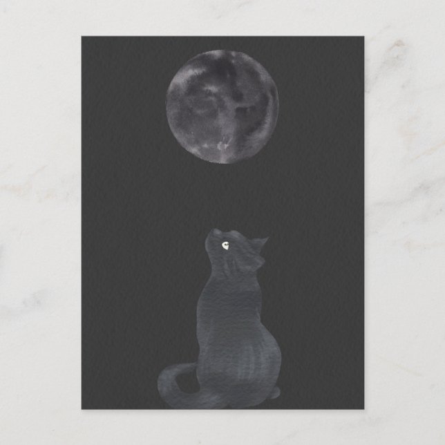 Postal Noche negra Gato de luna mística (Anverso)