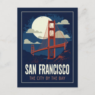 Postal Noche Retro de San Francisco Golden Gate