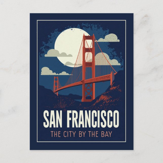 Postal Noche Retro de San Francisco Golden Gate (Anverso)