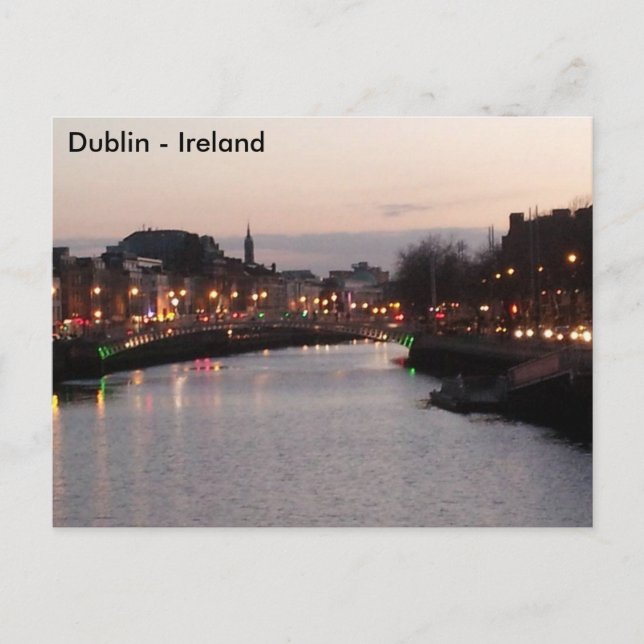 Postal Noche River Liffey, Dublín City, Irlanda Postcard (Anverso)