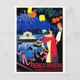Postal Noche romántica en la riviera francesa, viaje vint