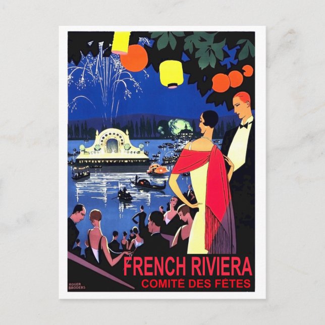 Postal Noche romántica en la riviera francesa, viaje vint (Anverso)