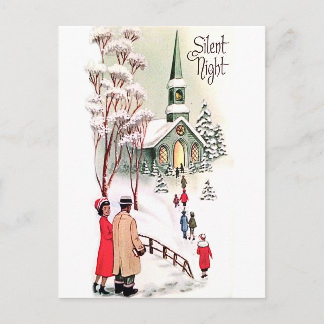 Postal Noche silenciosa, iglesia en Navidades, festividad (Anverso)