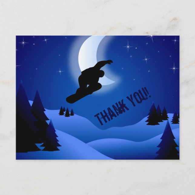 Postal Noche Snowboard Mountain y Moon Gracias (Anverso)