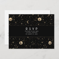 Noche Starry Black and Gold Wedding RSVP