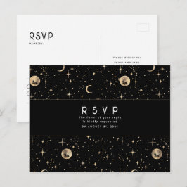 Postal Noche Starry Black and Gold Wedding RSVP