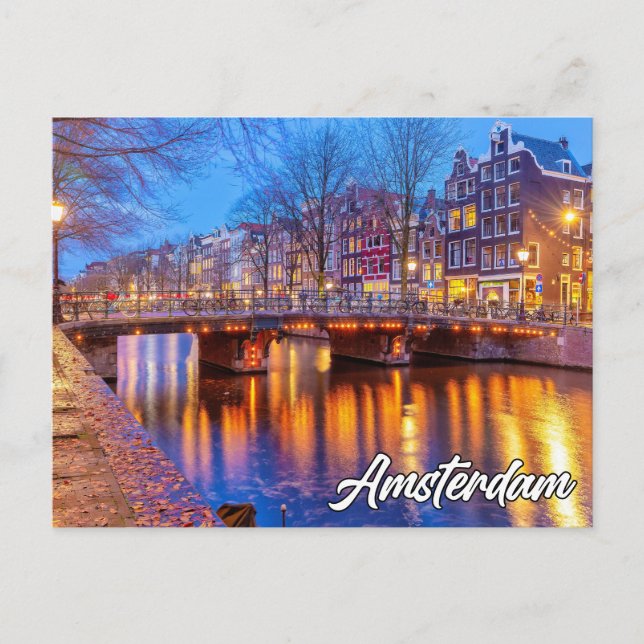 Postal Noche Temprana En Amsterdam, Países Bajos (Anverso)
