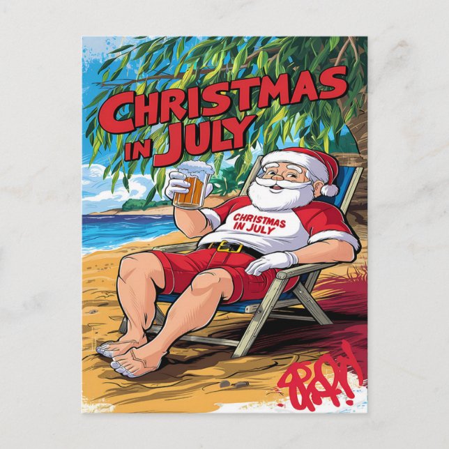 Postal Noche tranquila: Santa disfrutando de la cerveza e (Anverso)