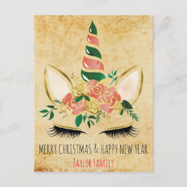 Postal Nochebuena vintage Año Nuevo Unicornio