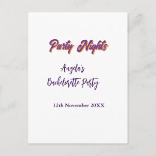 Postal Noches de fiesta nombre de la despedida de soltera