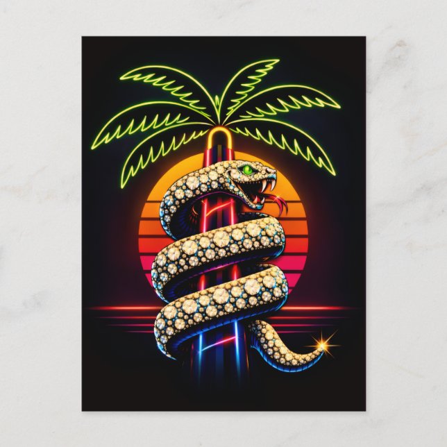 Postal Noches de neón Ilustración de serpiente negra de M (Anverso)