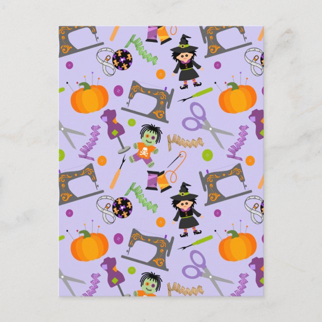 Postal Nociones de costura de Halloween Seamstress (Anverso)
