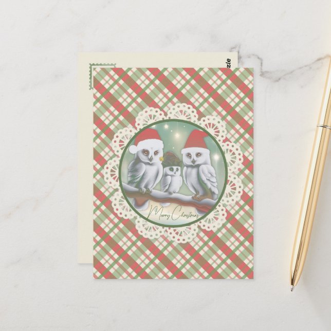 Postal Noel de Lechuza Nieve (Anverso/Reverso In Situ)