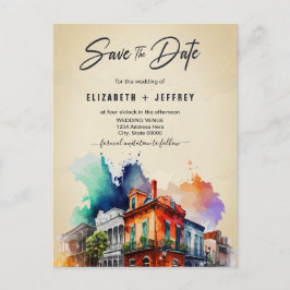Postal Nola Watercolor Nueva Orleans Wedding Save The Dat