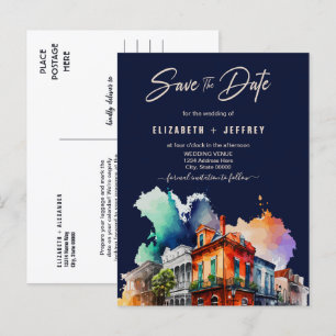 Postal Nola Watercolor Nueva Orleans Wedding Save The Dat