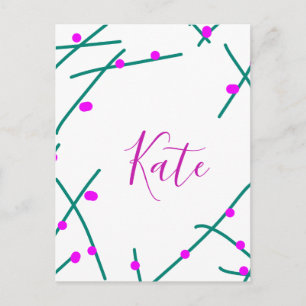 Postal Nombre de árbol de cerezo verde rosa boho retro rú