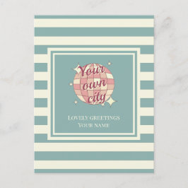 Postal Nombre de ciudad verde azulado de personalizado be