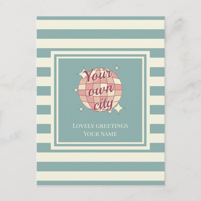 Postal Nombre de ciudad verde azulado de personalizado be (Anverso)