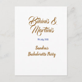 Postal nombre de despedida de soltera bikinis y martinis