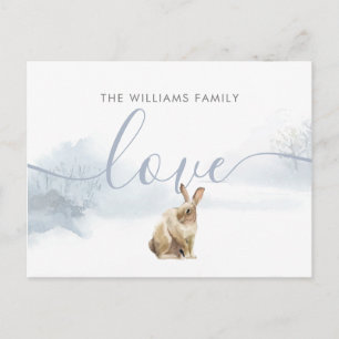Postal Nombre de familia de Navidad Liebre del bosque inv