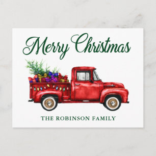 Postal Nombre de familia de Navidades de regalo de árbol 