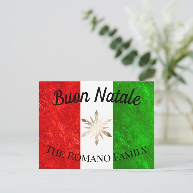 Postal Nombre de familia italiana Buon Natale Bandera Nav (Anverso de pie)