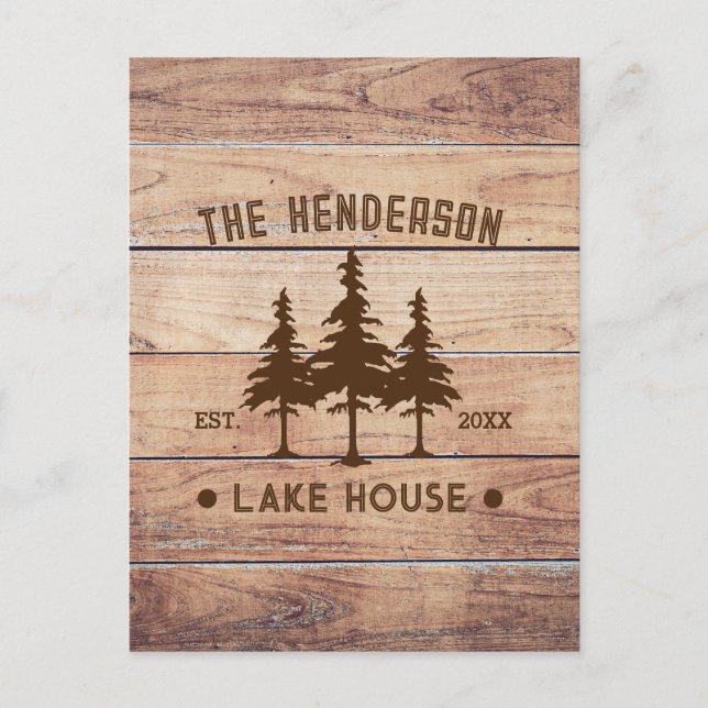 Postal Nombre de familia Lake House Pine Tree wood Person (Anverso)