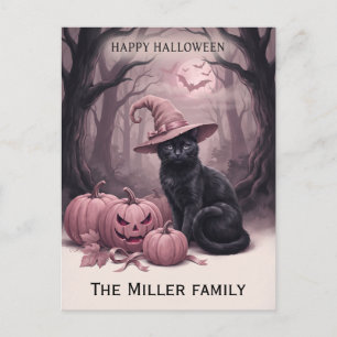 Postal Nombre de Familia Personalizado Gato Negro y Calab