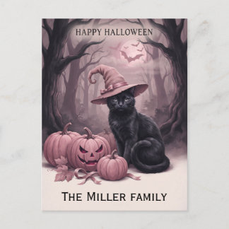 Postal Nombre de Familia Personalizado Gato Negro y Calab