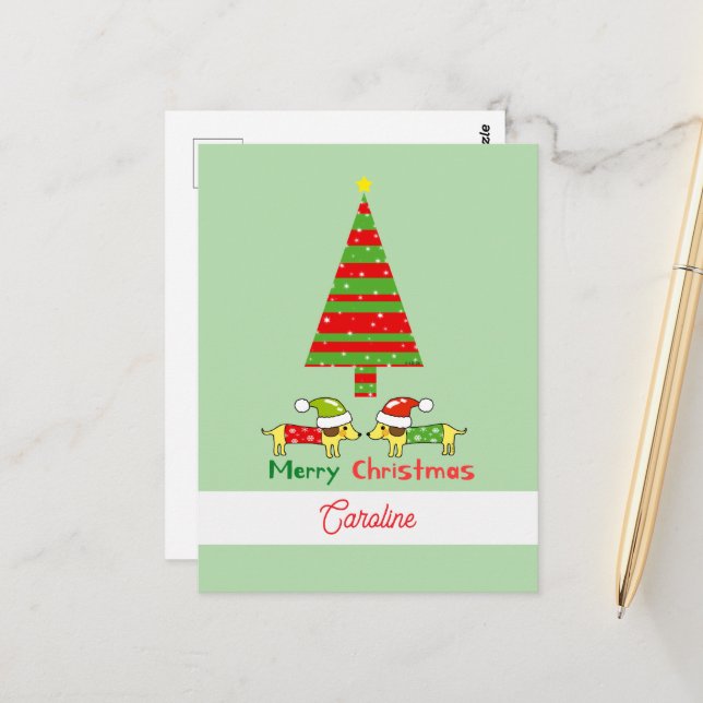 Postal Nombre de Feliz Navidad (perros de Santa) (Anverso/Reverso In Situ)