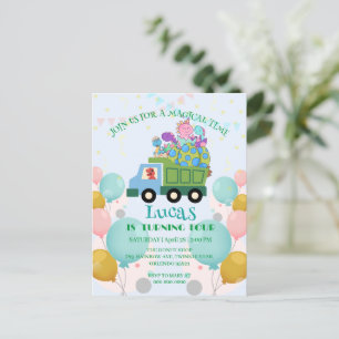 Postal Nombre de fiesta de cumpleaños de camión de basura