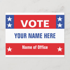 Postal Nombre de la campaña política, azul rojo blanco, e