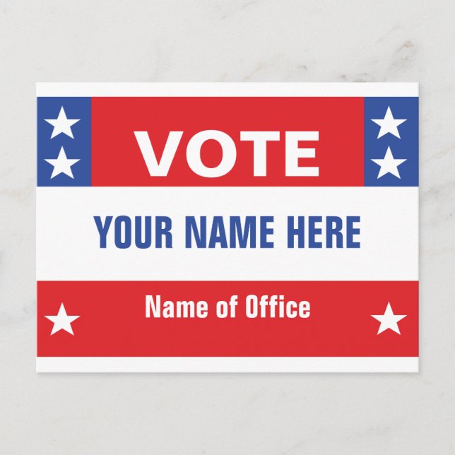 Postal Nombre de la campaña política, azul rojo blanco, e (Anverso)