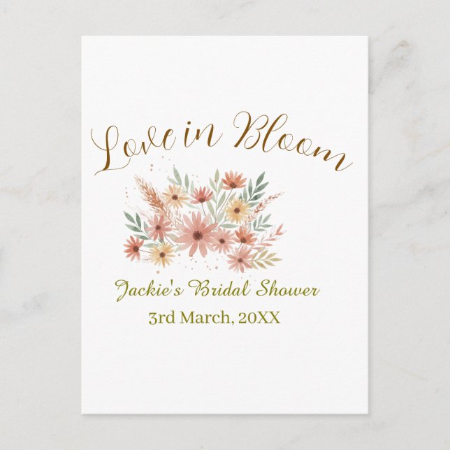 Postal Nombre de la ducha nupcial boho naranja amor en fl (Anverso)