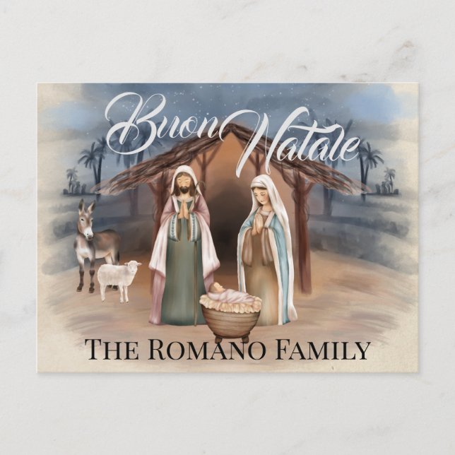 Postal Nombre de la familia italiana Buon Natale Nativity (Anverso)