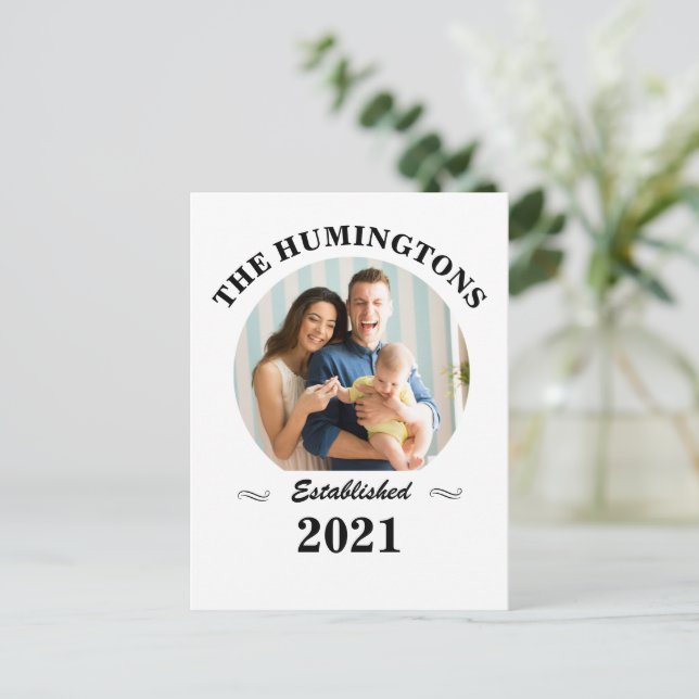 Postal Nombre de la familia personalizado, foto y año est (Anverso de pie)