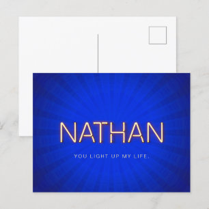 Postal Nombre de Nathan en luces de neón brillantes