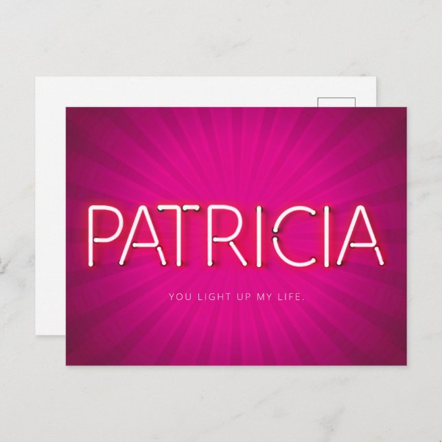 Postal Nombre de Patricia en las brillantes luces de neón (Anverso / Reverso)