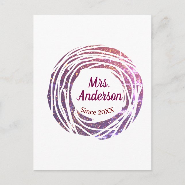 Postal nombre de sra rosa borde malva desde año de bodas  (Anverso)