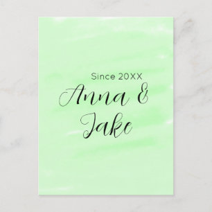 Postal nombre fecha boda pareja verde acuarela pastel l