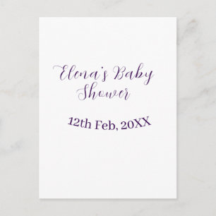 Postal nombre fecha de baby shower morado elegante simple
