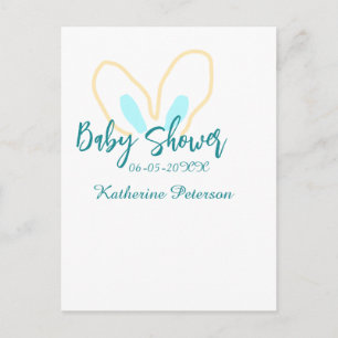 Postal nombre fecha shower de bebé azul amarillo oreja de