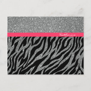 Postal Nombre Glam Personalizado Brillante Rosa Plateado