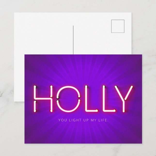 Postal Nombre holly en luces de neón brillantes (Anverso / Reverso)