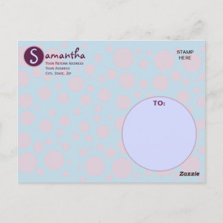 Postal Nombre Inicial Azul Morado Lunares Lunas Círculos 
